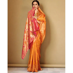 Generic Women's Silk Blend Zari Weaving Saree With Unstitched Blouse 5.5Mtr (Orange)