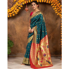 Generic Women's Silk Blend Zari Weaving Saree With Unstitched Blouse 5.5Mtr (Rama)