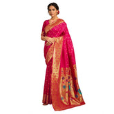 Generic Women's Silk Blend Zari Weaving Saree With Unstitched Blouse 5.5Mtr (Pink)