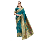 Generic Women's Silk Blend Paithani Weaving Saree With Unstitched Blouse 5.5Mtr (Rama)