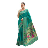Generic Women's Silk Blend Paithani Weaving Saree With Unstitched Blouse 5.5Mtr (Green)