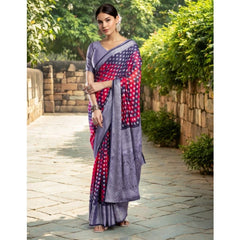 Generic Women's Georgette Weaving Saree With Unstitched Blouse 5.5Mtr (Pink)