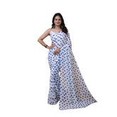 Generic Women's Georgette Printed Saree With Unstitched Blouse 5.5Mtr (White-Blue)