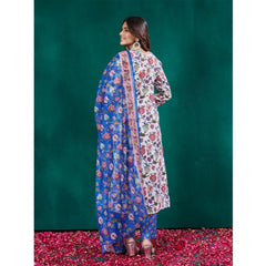 Generic Women's Cotton Blend Printed Kurti With Pant Dupatta Set (Multicolor)