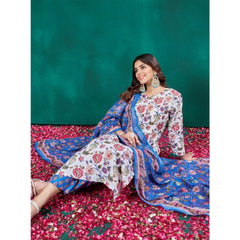 Generic Women's Cotton Blend Printed Kurti With Pant Dupatta Set (Multicolor)