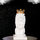 Lion Statue with Gold Crown, King of The Forest Lion Statue,Glod Crown Lion Figurine (White)
