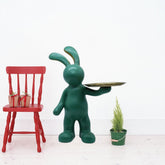 Bunny Figurine with Gold Tray, Handmade Resin Statue,