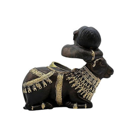 Ganesha on Nandi Cow Figurine Bronze and Gold Finish, Handmade Hindu Idol, Religious Idol
