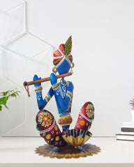 Handmade Handpainted Iron Krishna Showpiece for Home Decor