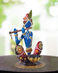 Handmade Handpainted Iron Krishna Showpiece for Home Decor