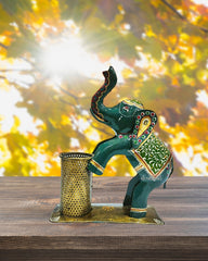 Metal Painted Handicrafted Elephant Pen Stand
