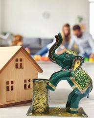 Metal Painted Handicrafted Elephant Pen Stand