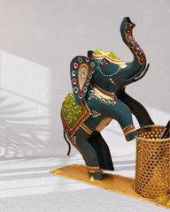 Metal Painted Handicrafted Elephant Pen Stand