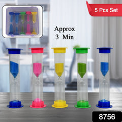 Plastic Hourglass Sand Timer Set ? 3-Min Sand Clock for Kitchen, Office, School & Kids (5 Pc)