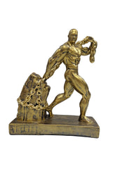 Golden Muscle Man Pulling Chain Decor Statue
