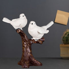 Birds Sitting On Tree Branch Figurine Decor