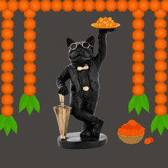 Black Bull Dog Sculpture Decor