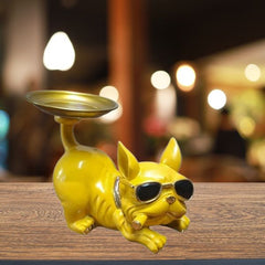 Polyresin Dog Platter On Tail Decor Showpiece