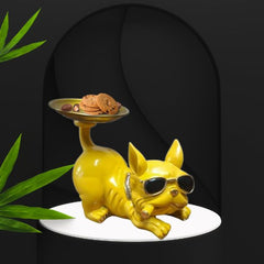Polyresin Dog Platter On Tail Decor Showpiece