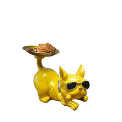 Polyresin Dog Platter On Tail Decor Showpiece