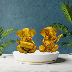 Golden Ganesha Musician Decor Showpiece Set