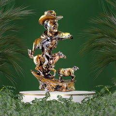 Resin Cowboys with Horse & Cow Decor Showpiece