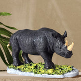 One Horned Rhinoceros Showpiece Table Accent Collectible Figurines for Home Interior Decor Item Handicraft 12 Inch (Black)