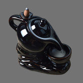 Kettle Design Dropping Smoke Backflow Fountain Cone Incense Holder Showpiece Figurine with Free 10 Back Flow Incense Cones