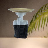 Decorative Figurine Display Stand, White and Black, 6 Inch Height, Gold Serving Plate