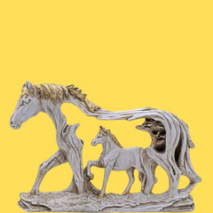 Polyresin Horse in Horse Statue, Pearl White & Golden, 7.5 x 11 inches, for Home Decor, Gifting