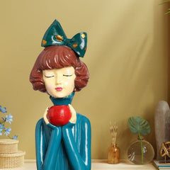 Charming Girl with Apple Decor Statue Sculpture