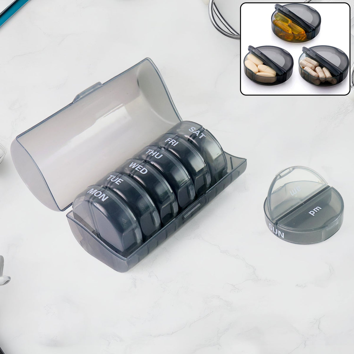 Weekly Pill Organizer 2 Times a Day Travel 7 Day Pill Box Twice a Day Daily Medicine Pill Case with Large Compartments