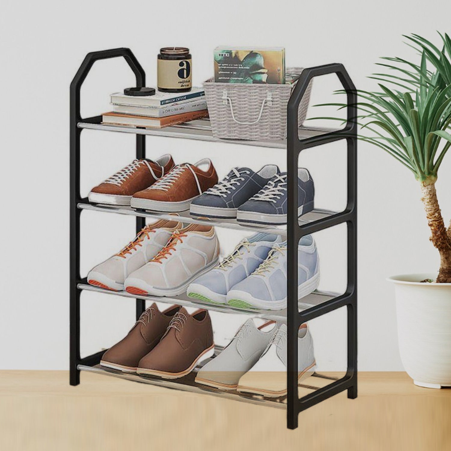 4 Layer Space-saving Shoes Show Rack Folding Shoe Rack (1 Pc)