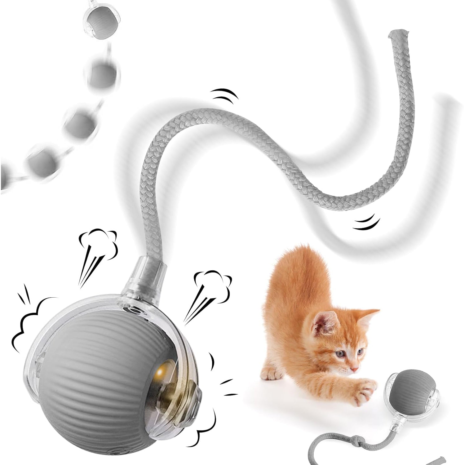 Rechargeable Interactive Cat Toy Ball with Detachable Braided Tail and LED Light (1 Pc)