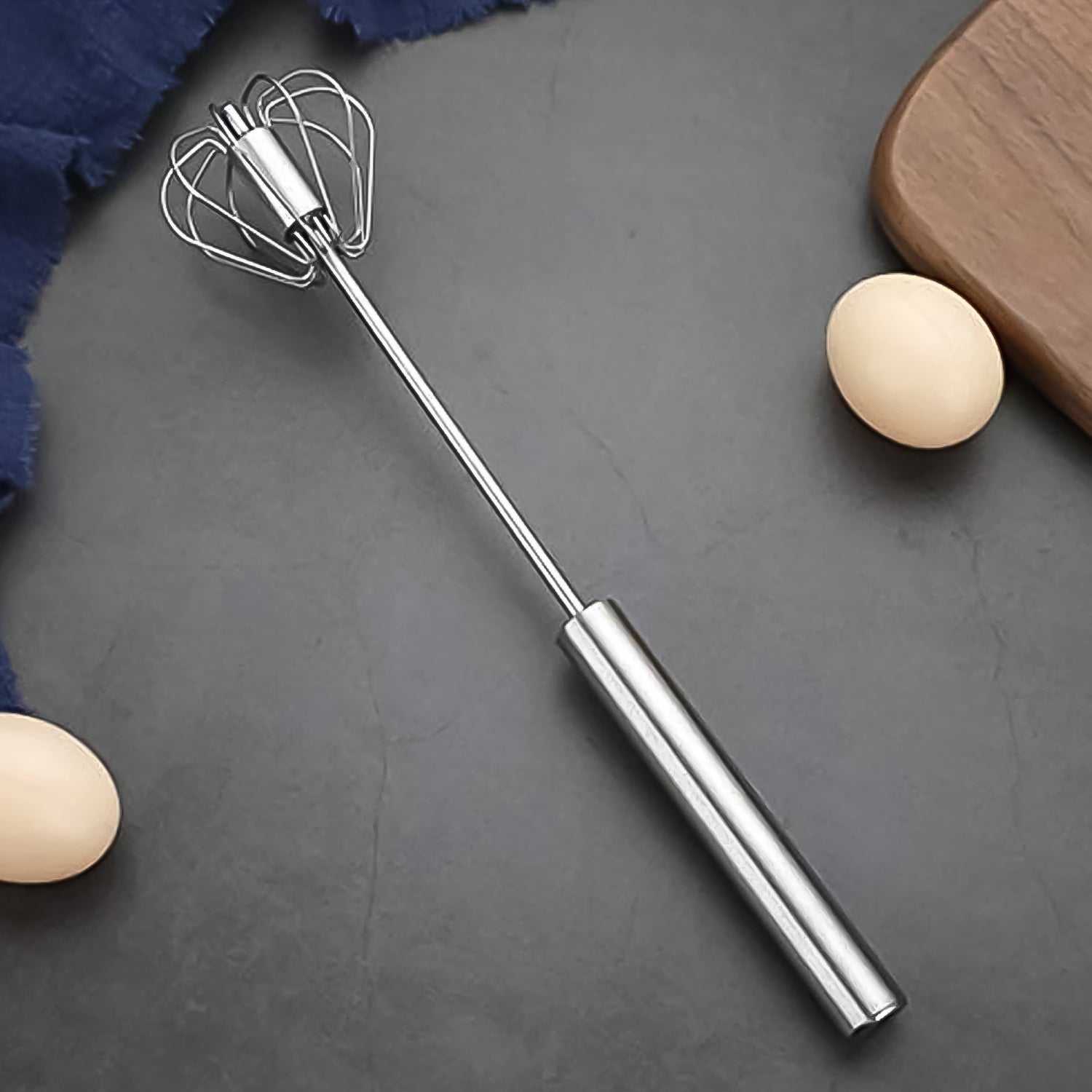 Big Stainless Steel Egg Whisk, Hand Push Rotary Whisk Blender (1 Pc / 35 Cm)