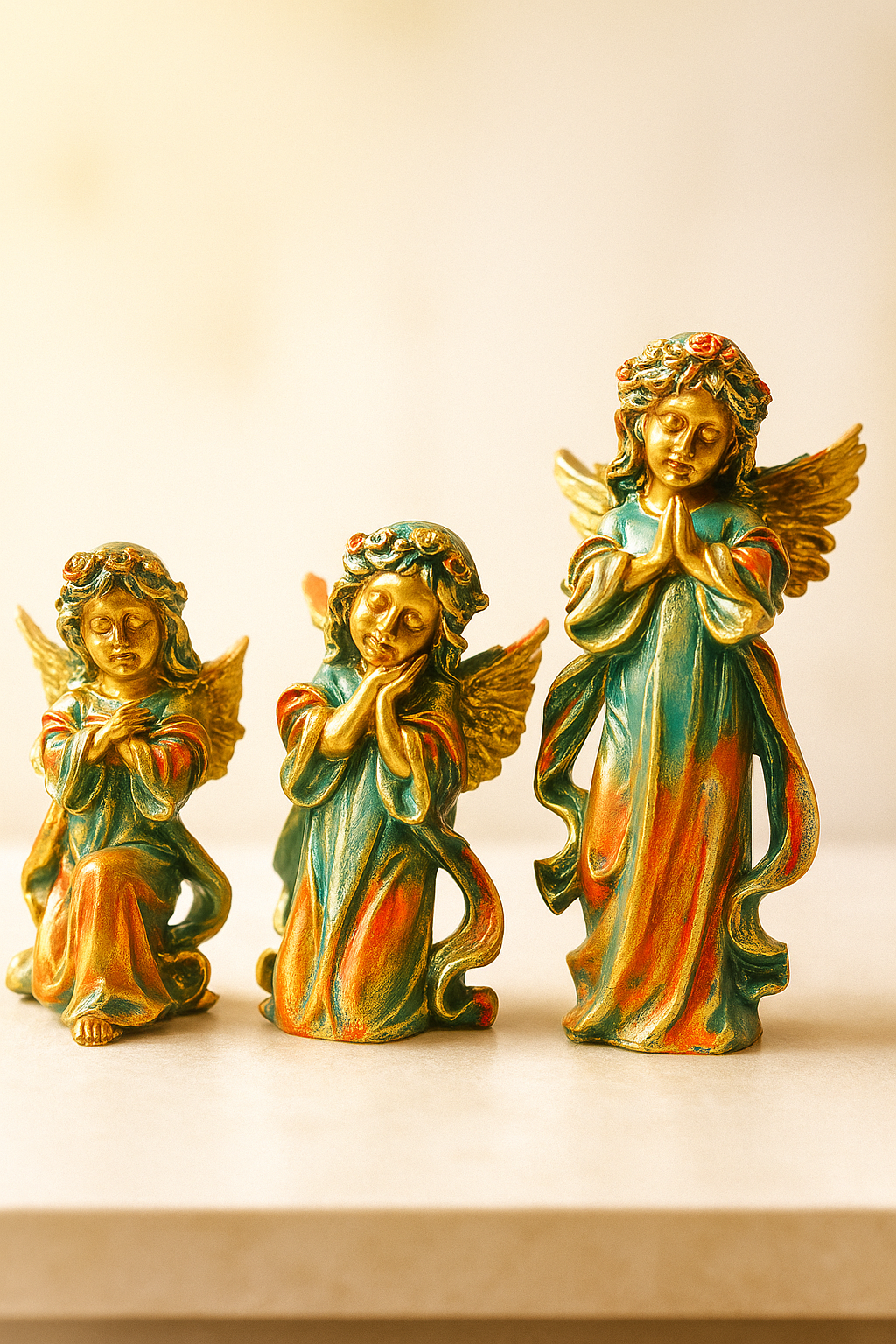 Golden Angel Showpiece for Home Decor | Praying Angel Statue | Antique Gold Angel Figurine Set