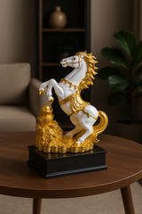 Luxury White & Gold Horse Statue | Feng Shui Victory & Wealth Showpiece | Elegant Home & Office Décor