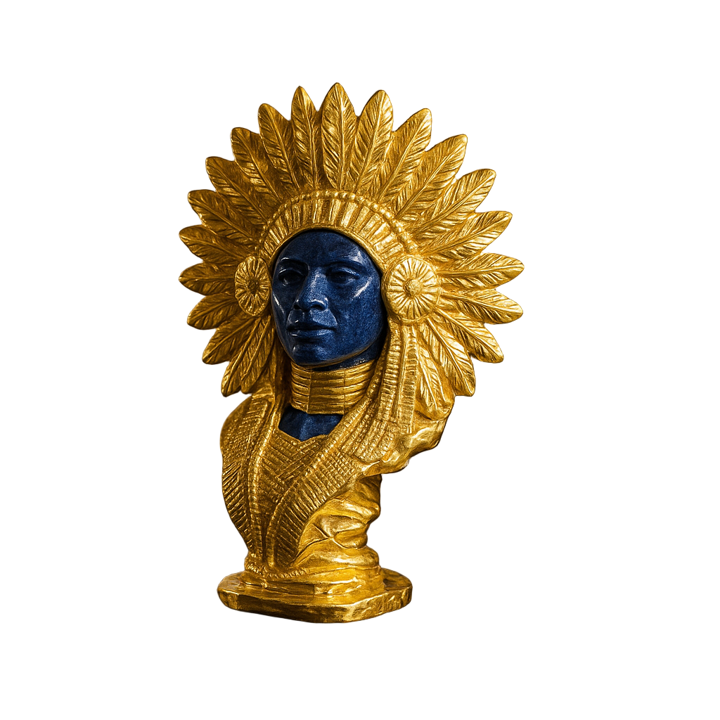 Golden Tribal Headdress Face Statue
