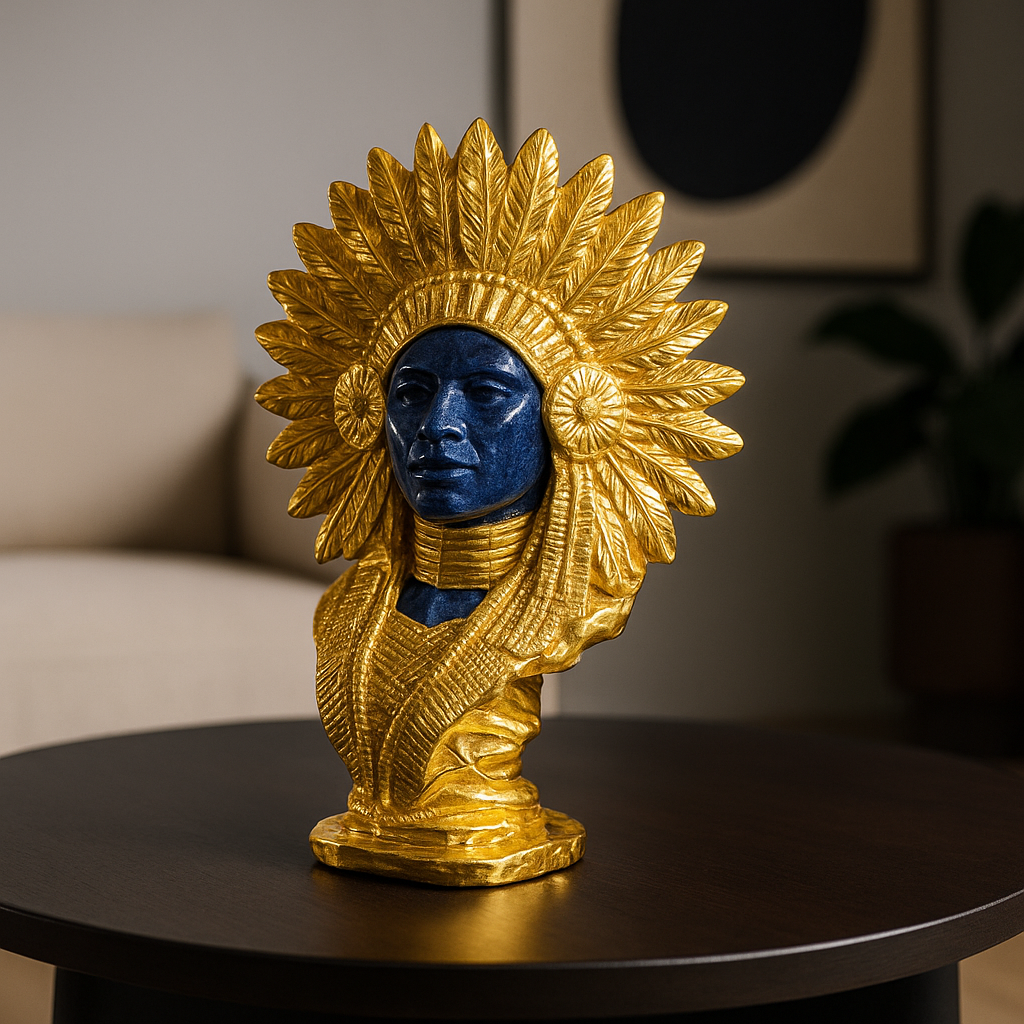 Golden Tribal Headdress Face Statue