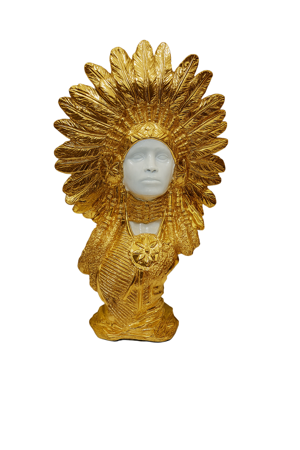Golden Tribal Headdress Face Statue