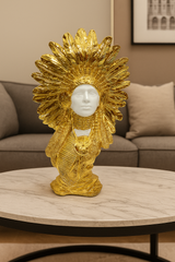 Golden Tribal Headdress Face Statue