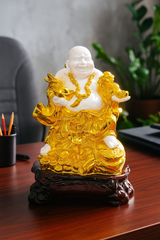 Laughing Buddha Statue for Home | White Gold Polyresin Feng Shui Idol | Wealth & Happiness Showpiece