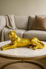 Golden Cheetah Statue for Home Decor | Metallic Wild Animal Showpiece | Modern Tabletop Figurine for Style