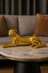 Golden Cheetah Statue for Home Decor | Metallic Wild Animal Showpiece | Modern Tabletop Figurine for Style
