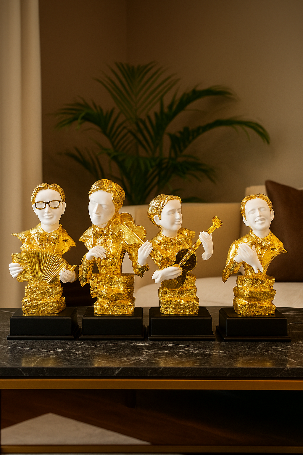 Golden Musician Sculpture Set Decor