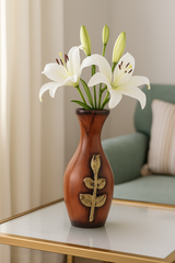 Decorative Wooden Finish Flower Vase Showpiece