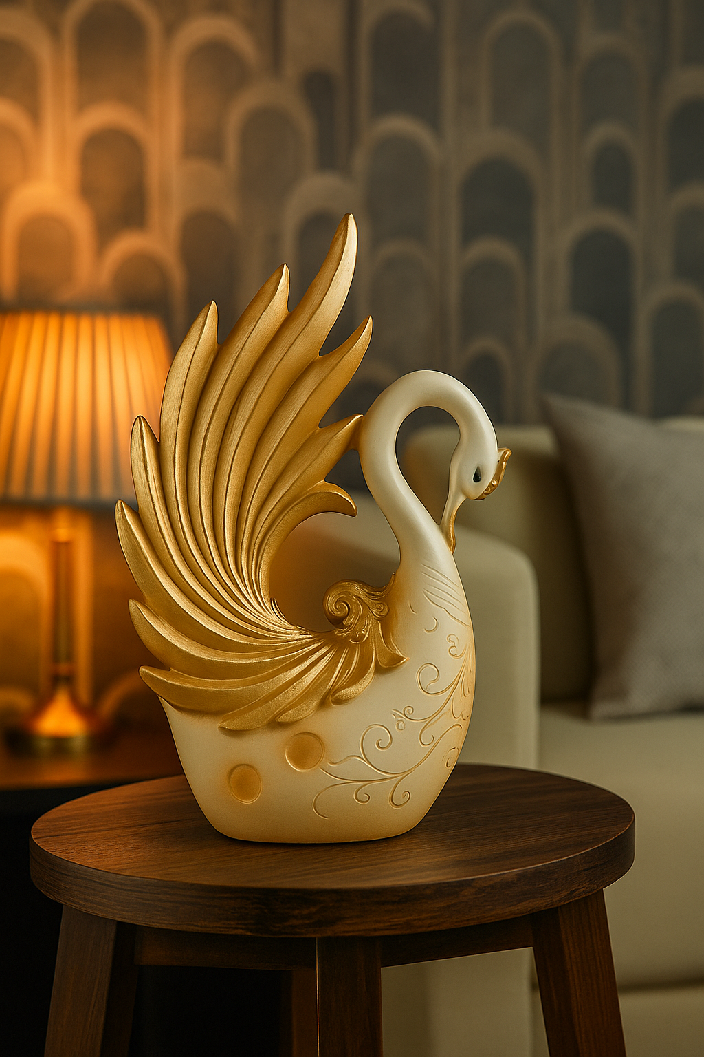 white and gold swan couple showpiece