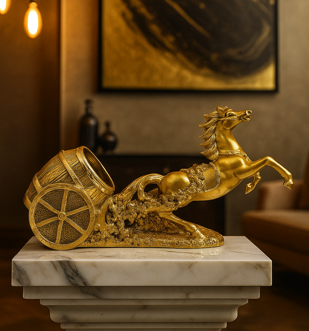 horse chariot wine holder showpiece