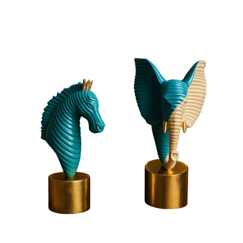 Horse and elephant decor showpiece set