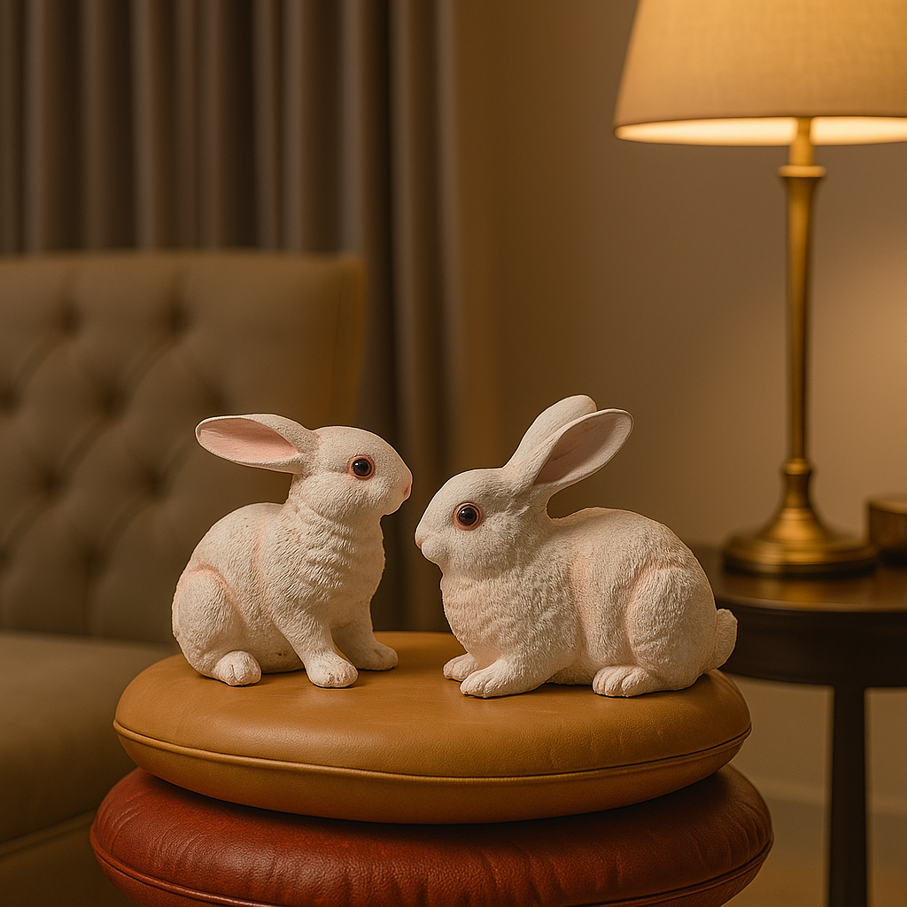 white rabbit pair decor showpiece